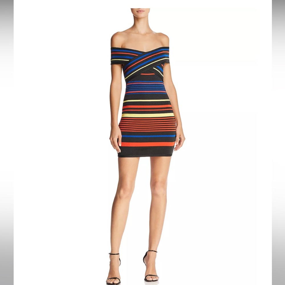 WOW Couture Striped Off-the-Shoulder Dress